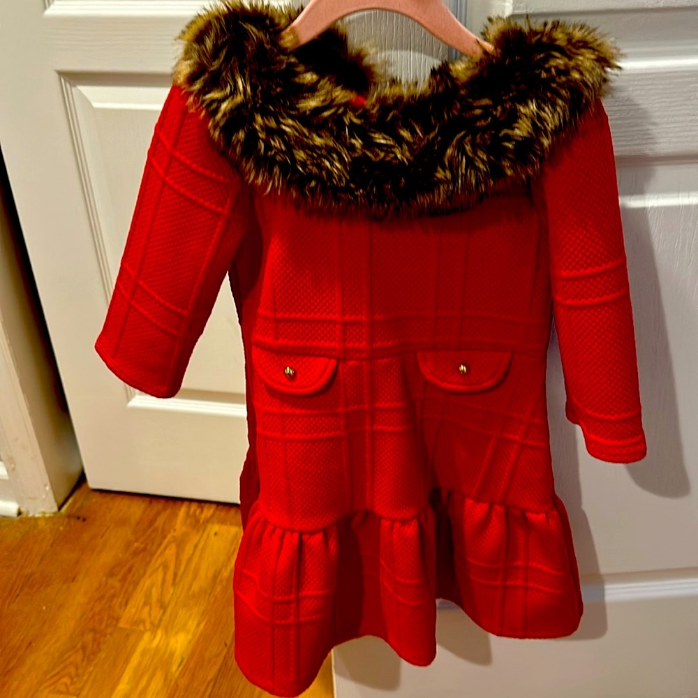 Janie and Jack Red Dress with Faux Fur Collar
